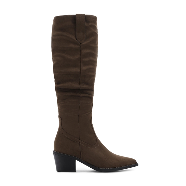 Slouchy Knee High Cowboy Boots - BROWN SUEDE - 2